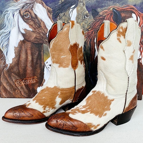 Lucchese Shoes - LUCCHESE Pony Cowhide Calf Hair On Tooled Boots